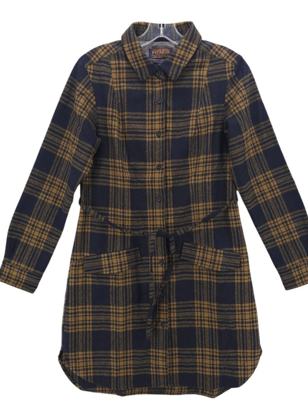 PENDLETON Portland Collection 100% Wool Plaid Shirt Dress SMALL - HOLE!